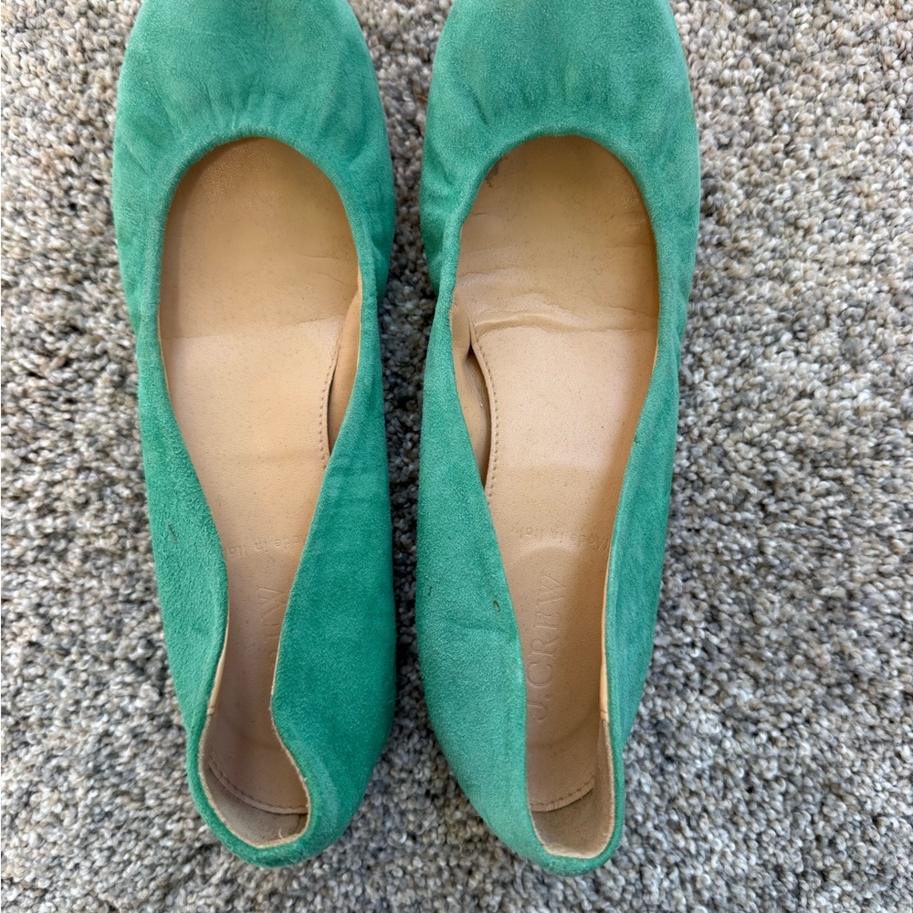 J. Crew Made in Italy Green Suede Ballet Flats Size 6